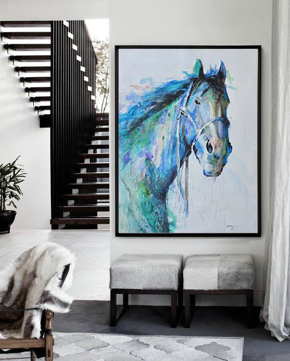 Original Artwork Extra Large Abstract Painting,Oversized Abstract Landscape Painting,Giant Canvas Wall Art,Blue,Gray,Green.etc